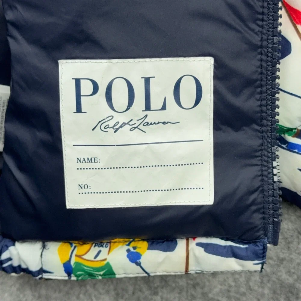 Polo Ralph Lauren Puffer Jacket Kids 2T Navy Ski Print Hooded Winter Coat